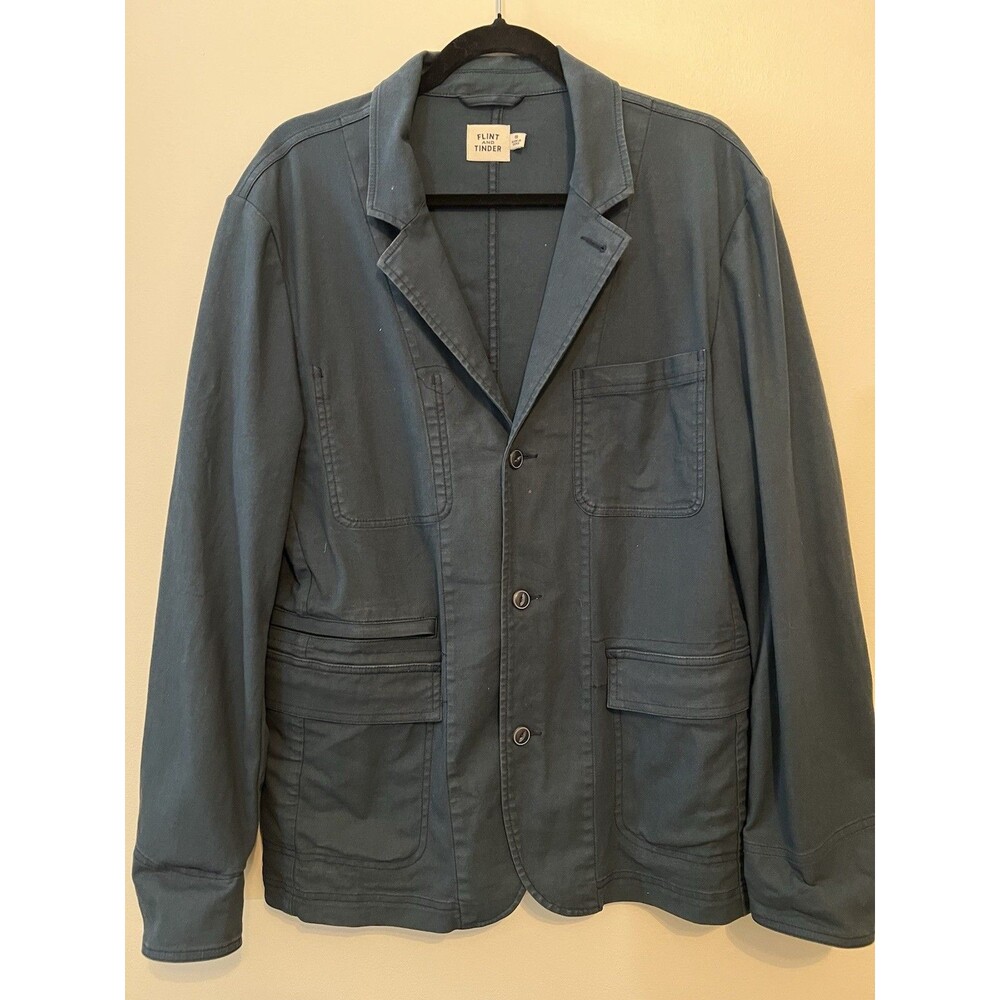 Flint and Tinder Desert Field Blazer Small Navy Cotton Button Up Zipper pocket